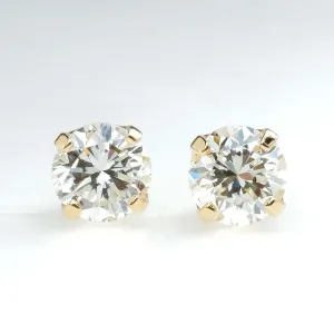 1.00ctw Round Diamond Solitaire Stud Earrings in 14K Yellow Gold