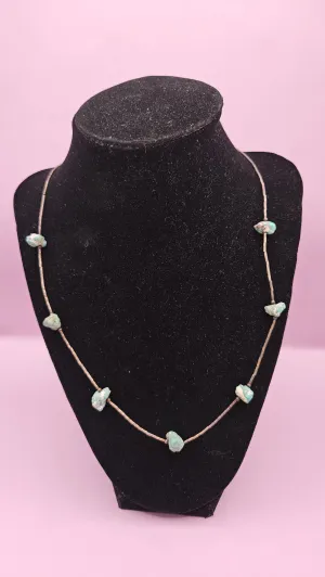 10" Minimalist Vintage Turquoise Bead Necklace - Handmade Delicate Jewelry