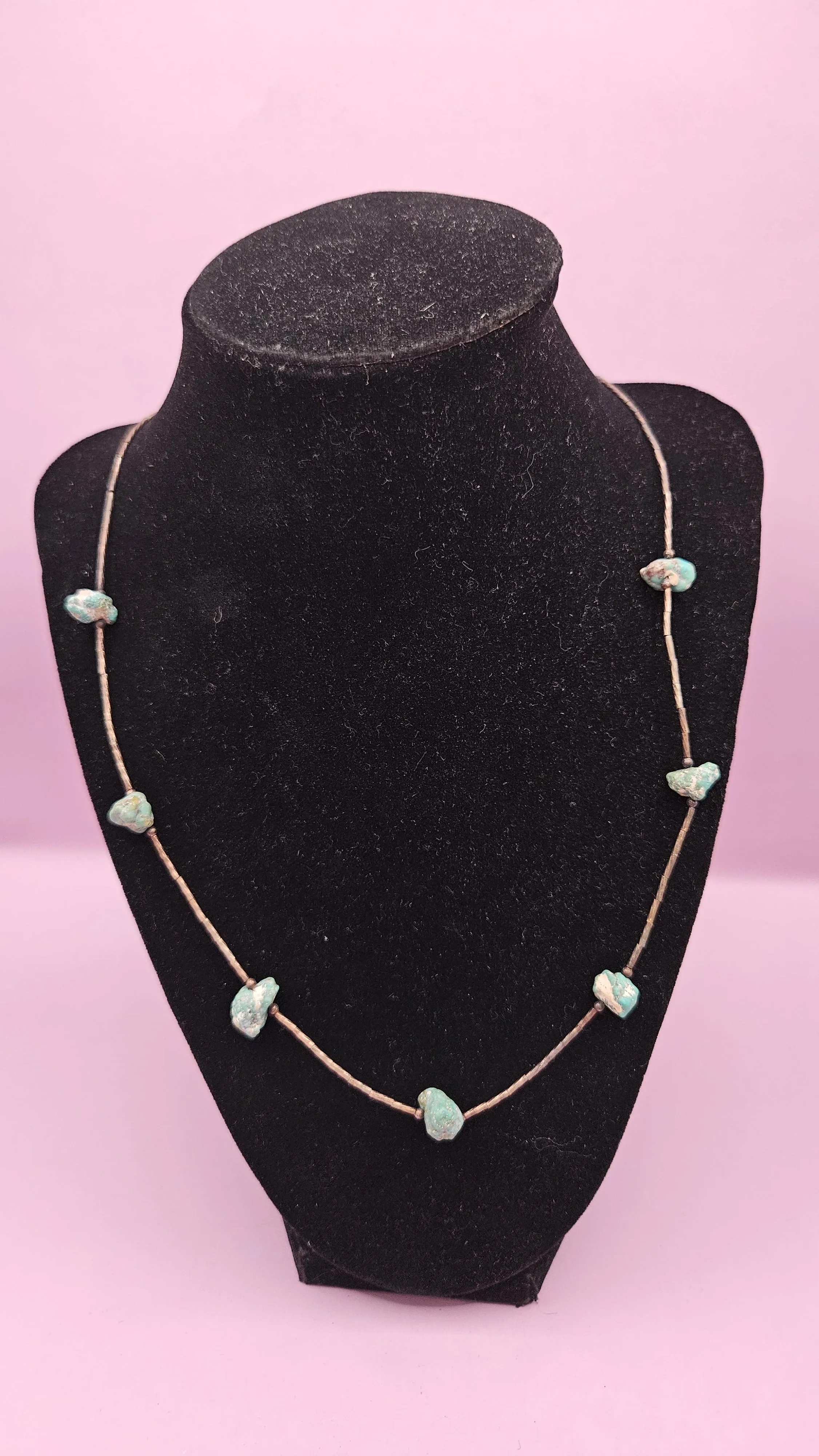 10" Minimalist Vintage Turquoise Bead Necklace - Handmade Delicate Jewelry