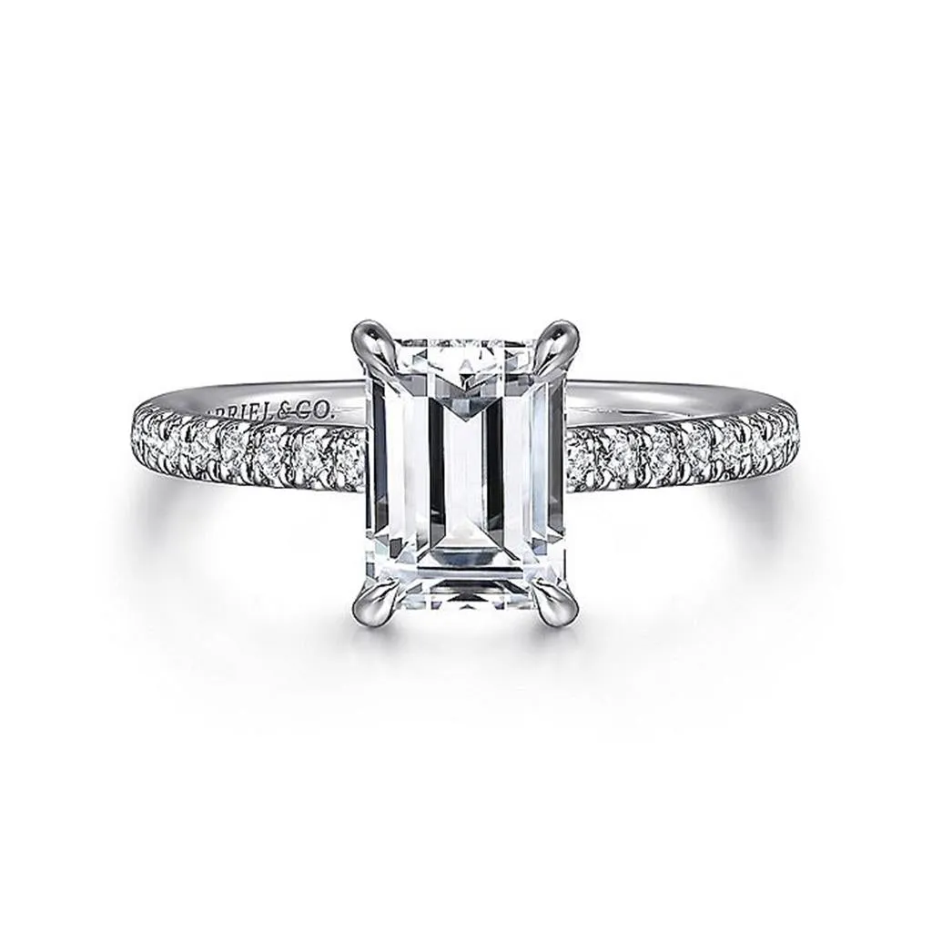 14K White Gold 'Franka' Classic Emerald Cut Diamond Engagement Ring