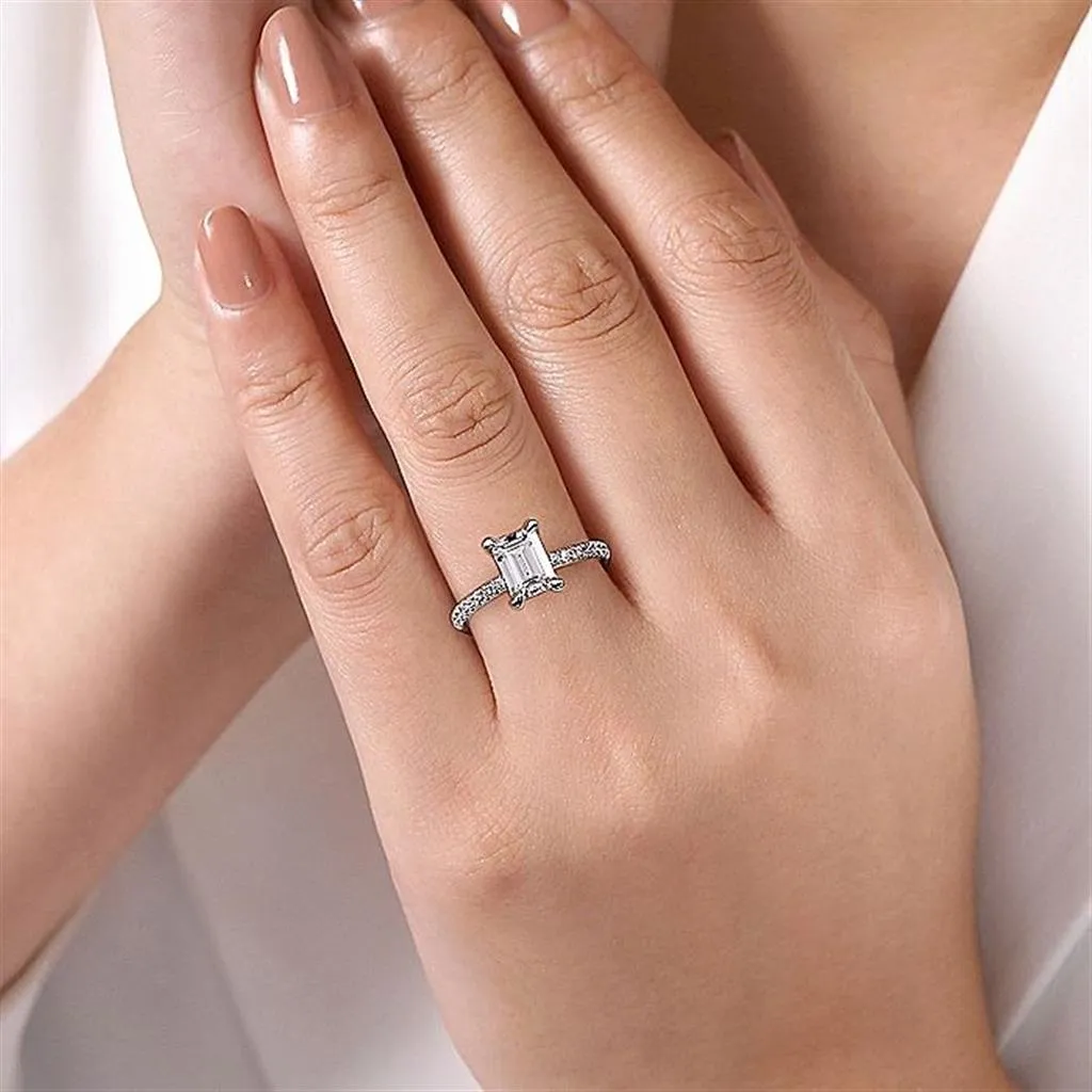 14K White Gold 'Franka' Classic Emerald Cut Diamond Engagement Ring