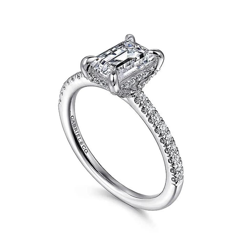 14K White Gold 'Franka' Classic Emerald Cut Diamond Engagement Ring