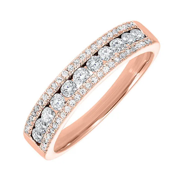 14KT Pink Gold & Diamond 3 Row Fashion Ring  - 1/2 ctw