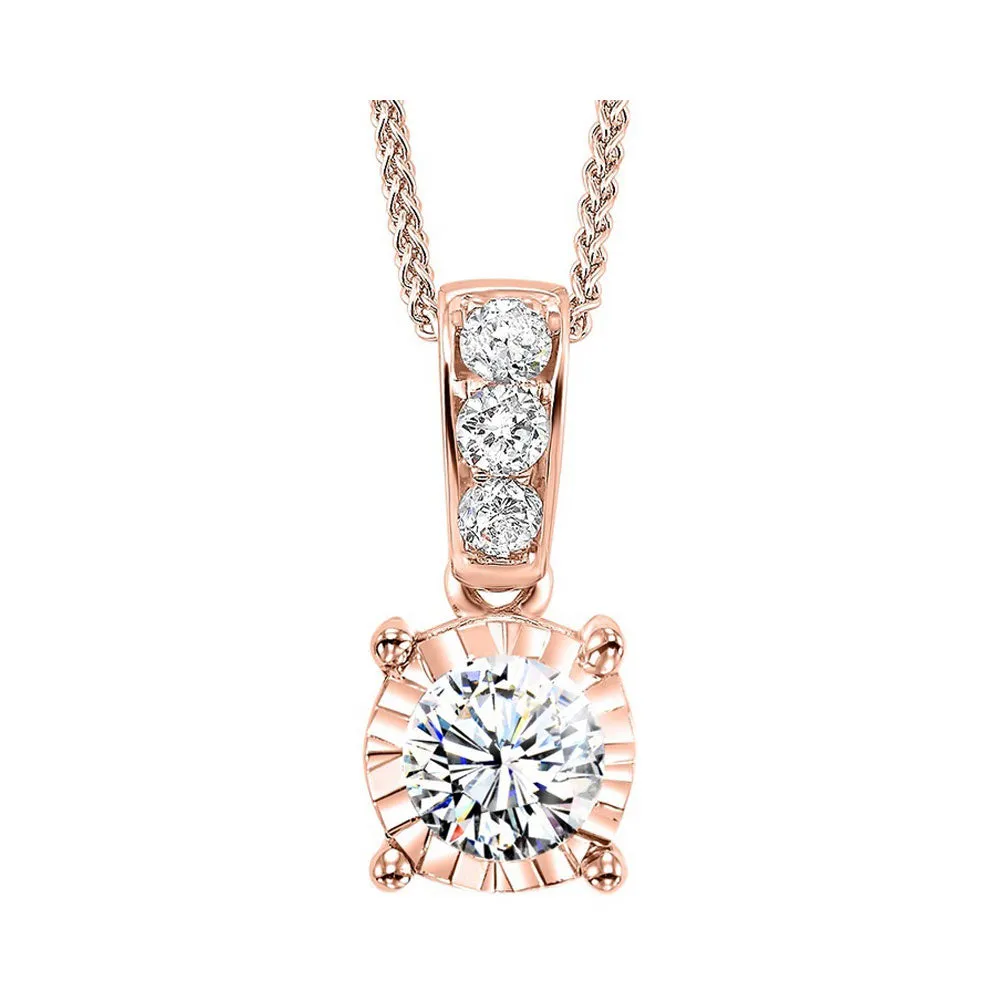 14KT Pink Gold & Diamond Solitaire Pendant -  2/9 ctw