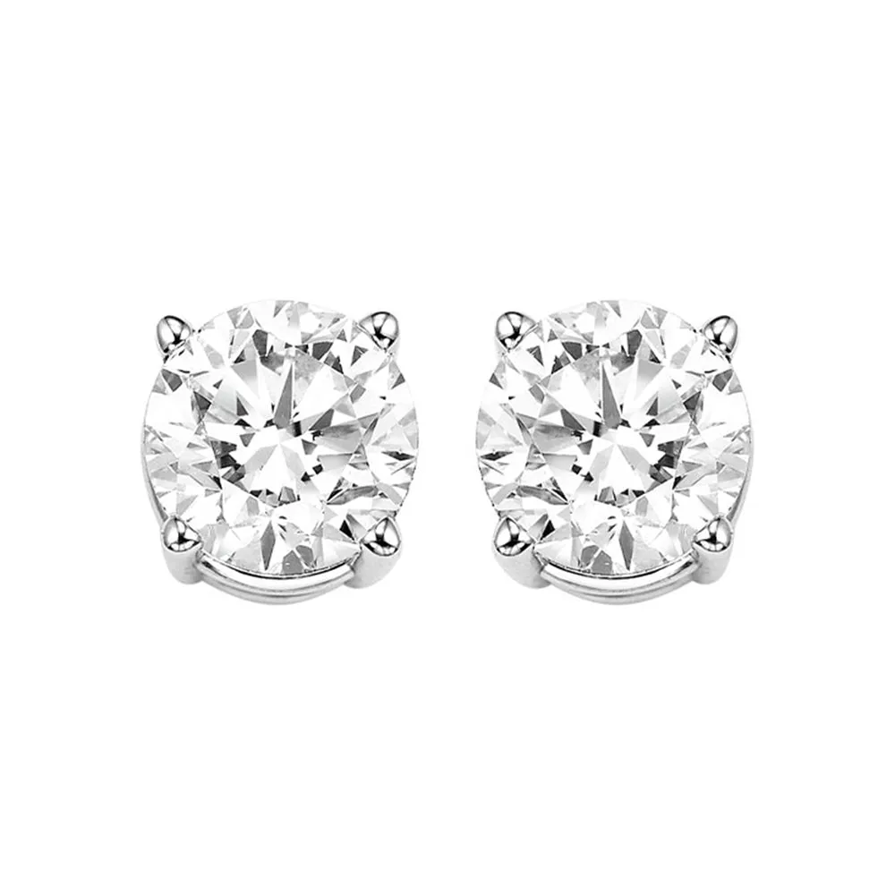 14KT White Gold & Diamond Solitaire Stud Earring - 2     ctw