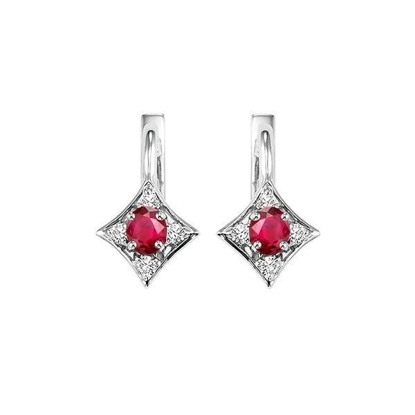 14KT WHITE GOLD DIAMOND (1/12CTW) & RUBY (1/3 CTW) EARRING