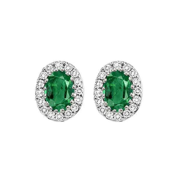 14KT WHITE GOLD DIAMOND (1/5CTW) & EMERALD (7/8 CTW) EARRING