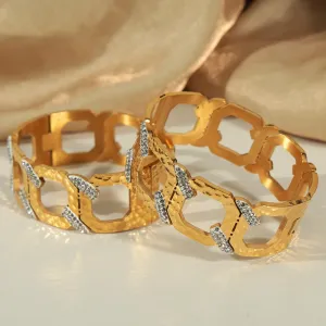 18K gold simple and elegant geometric C-shaped inlaid zircon design hip-hop style bracelet