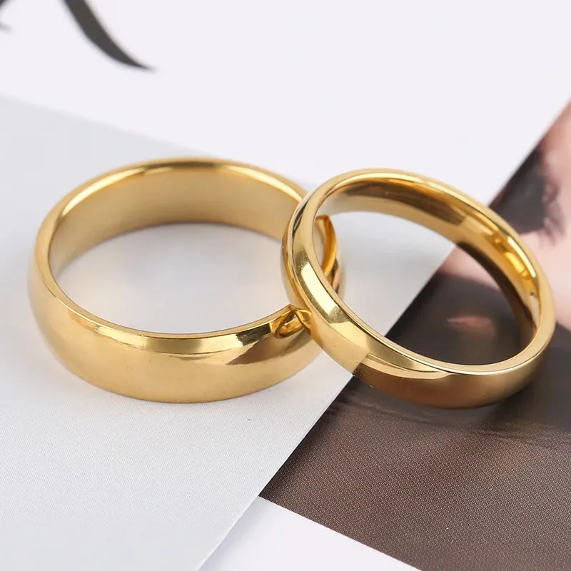 2023 New Fashion Simple Smooth Stainless Steel Ring for Women and Men Classic Gold Color Couple Rings Wedding Engagement Jewelry