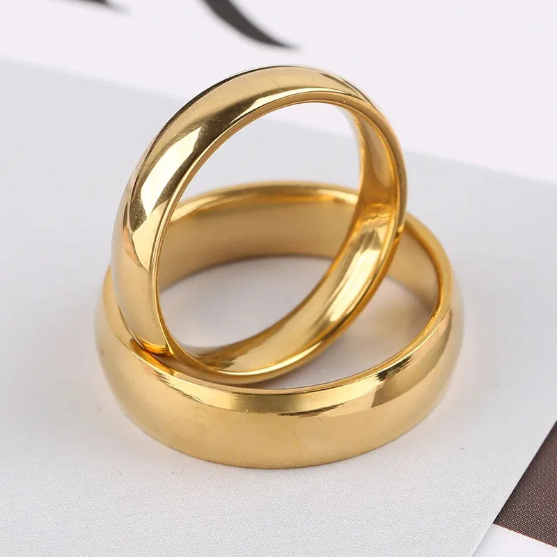 2023 New Fashion Simple Smooth Stainless Steel Ring for Women and Men Classic Gold Color Couple Rings Wedding Engagement Jewelry