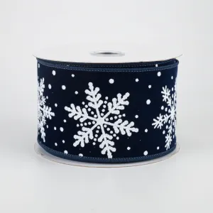 2.5" Glittered Snowflakes Velvet Ribbon: Navy Blue (10 Yards)