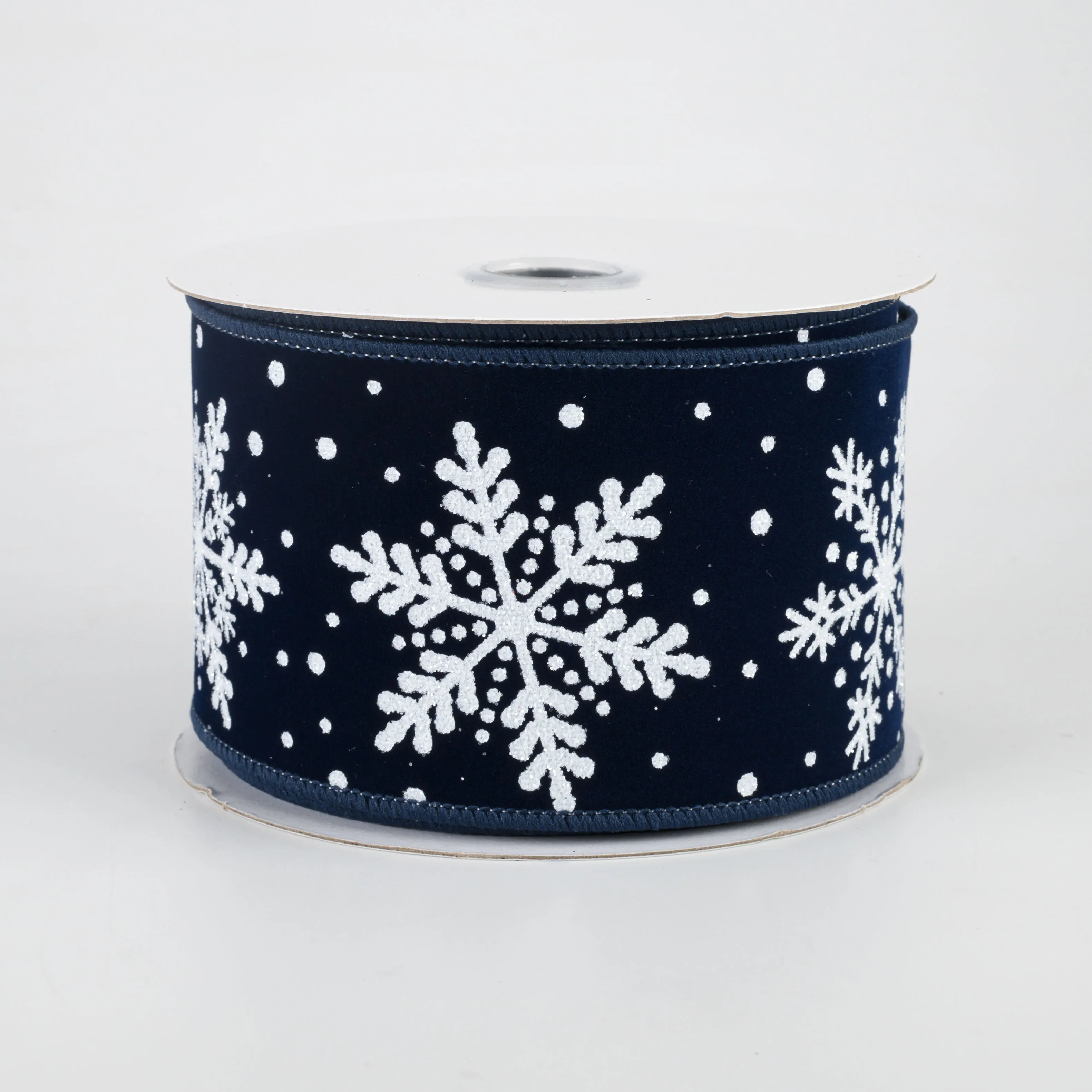 2.5" Glittered Snowflakes Velvet Ribbon: Navy Blue (10 Yards)