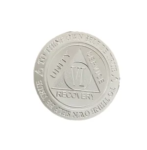 6 Year AA Medallion .999 Fine Silver .5 oz Sobriety Chip Serenity Prayer Back Elegant Design