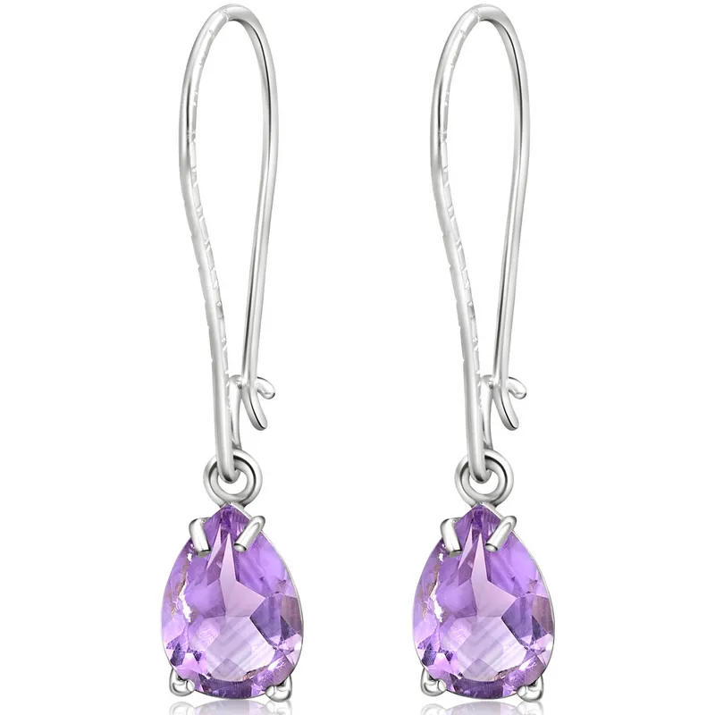 925 Silver Amethyst Drop Earrings - Handmade Vintage Gift