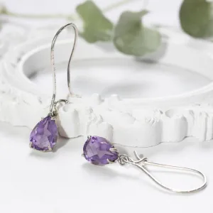 925 Silver Amethyst Drop Earrings - Handmade Vintage Gift