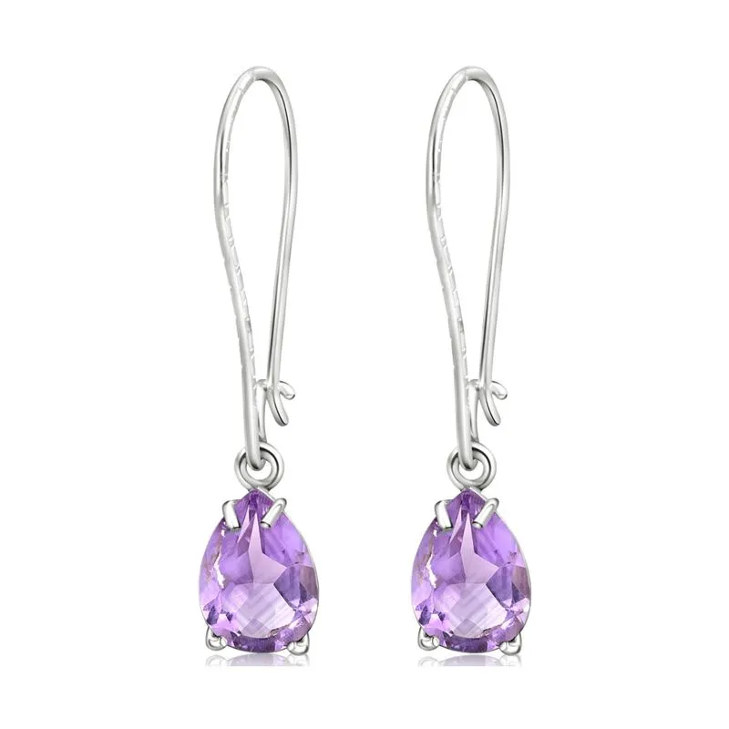 925 Silver Amethyst Drop Earrings - Handmade Vintage Gift