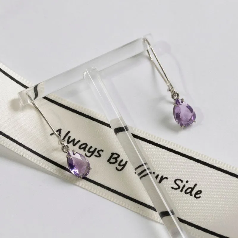 925 Silver Amethyst Drop Earrings - Handmade Vintage Gift