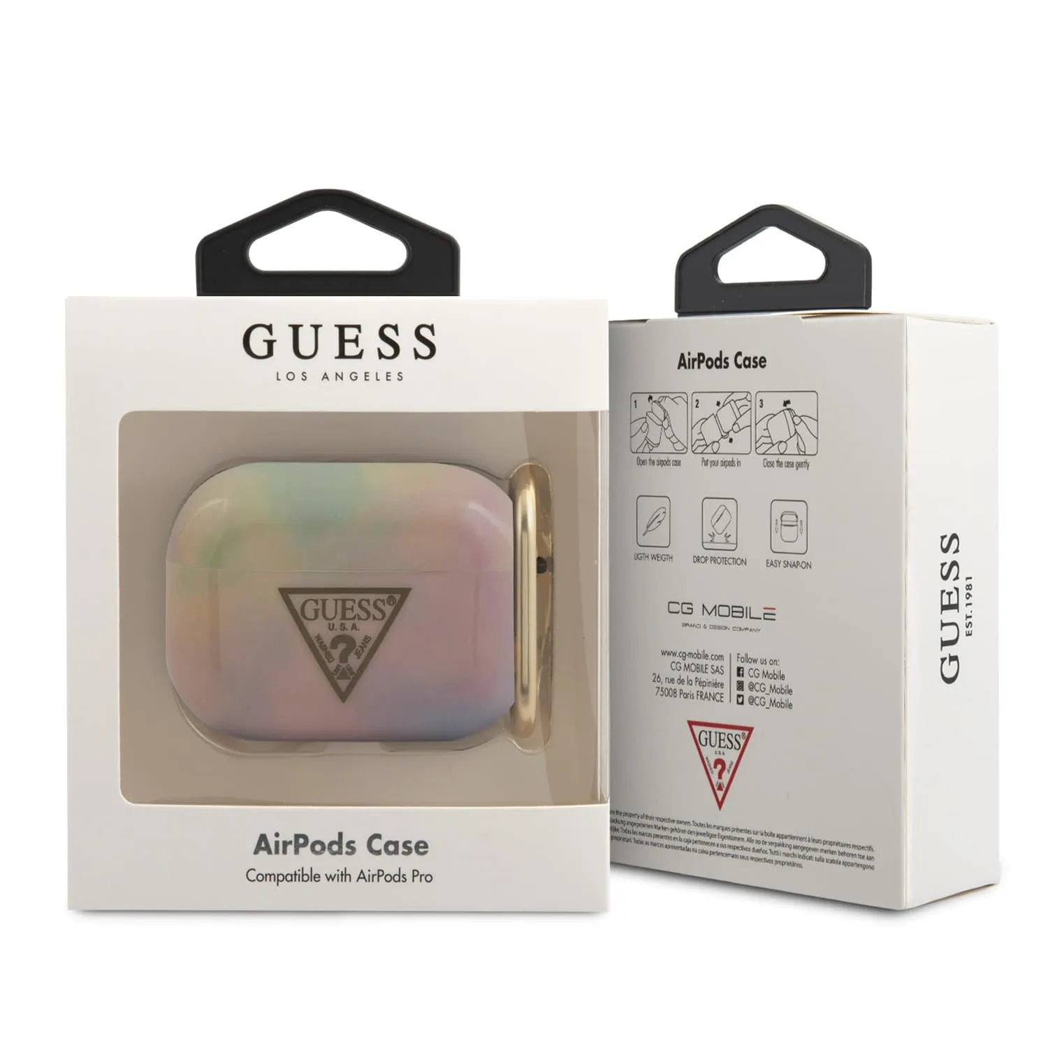 AirPods Pro - Hard Case Pink Shiny Tie & Dye Triangle Logo - Guess