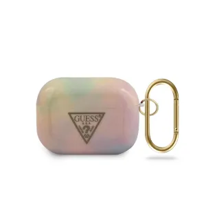 AirPods Pro - Hard Case Pink Shiny Tie & Dye Triangle Logo - Guess