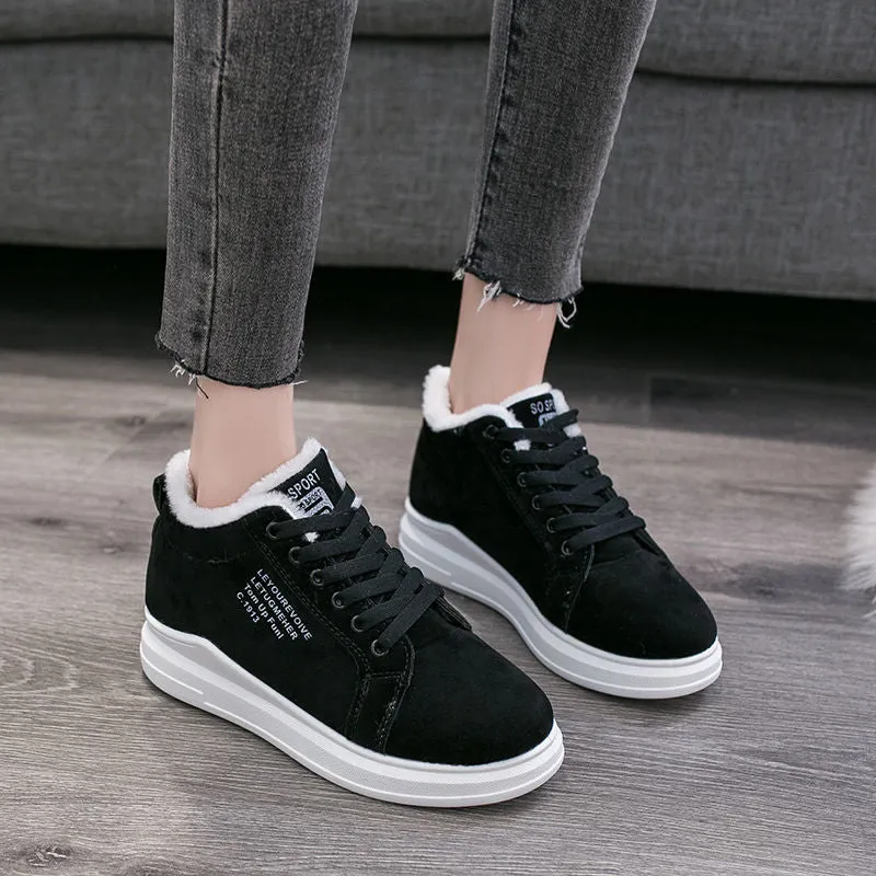 All-match Thick-soled And Velvet Sneakers Thickened Warm Daddy Shoes / black velvet sneakers