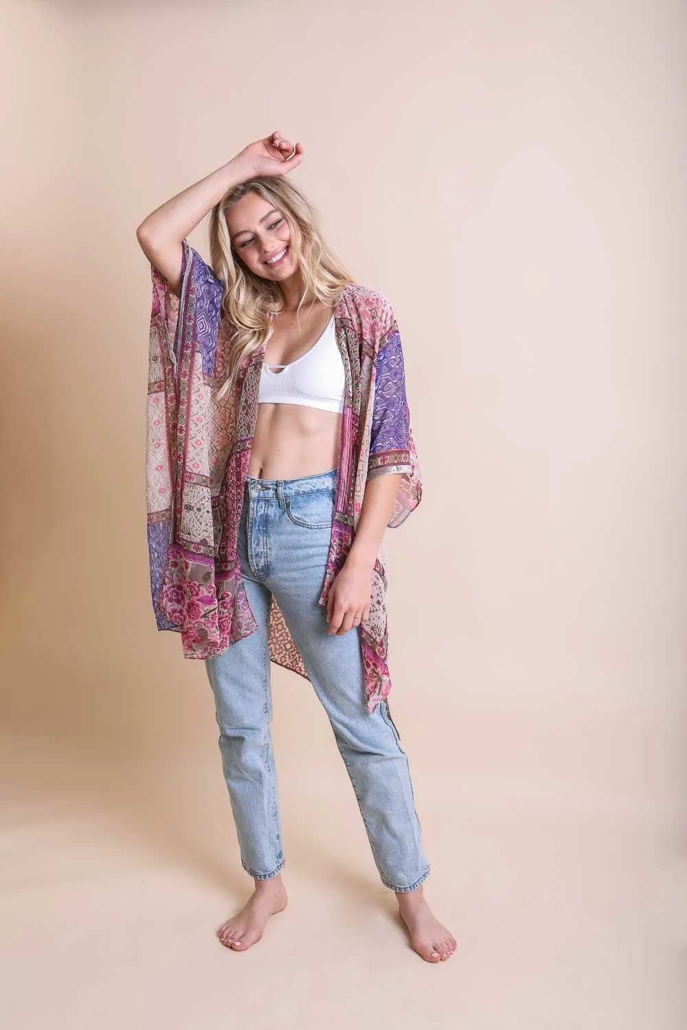 ALLISON PATCHWORK PRINTED KIMONO