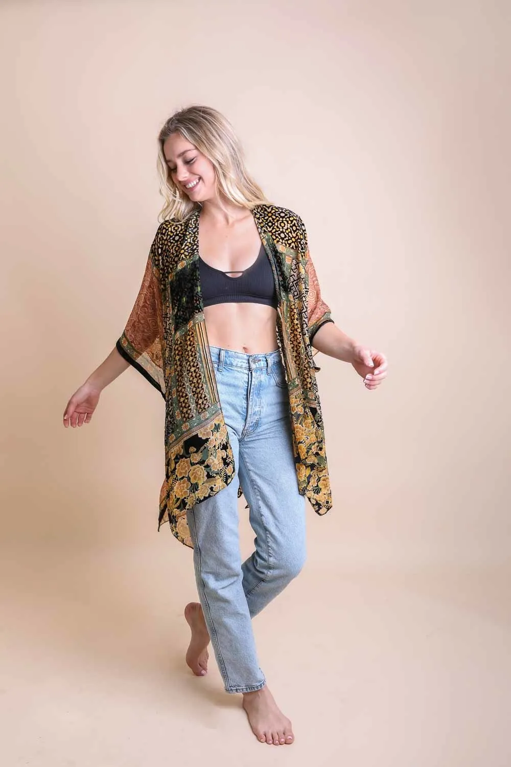 ALLISON PATCHWORK PRINTED KIMONO