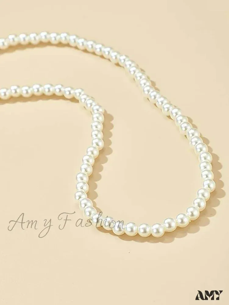 Amy Fashion - 1pc Simple Faux Pearl Necklace