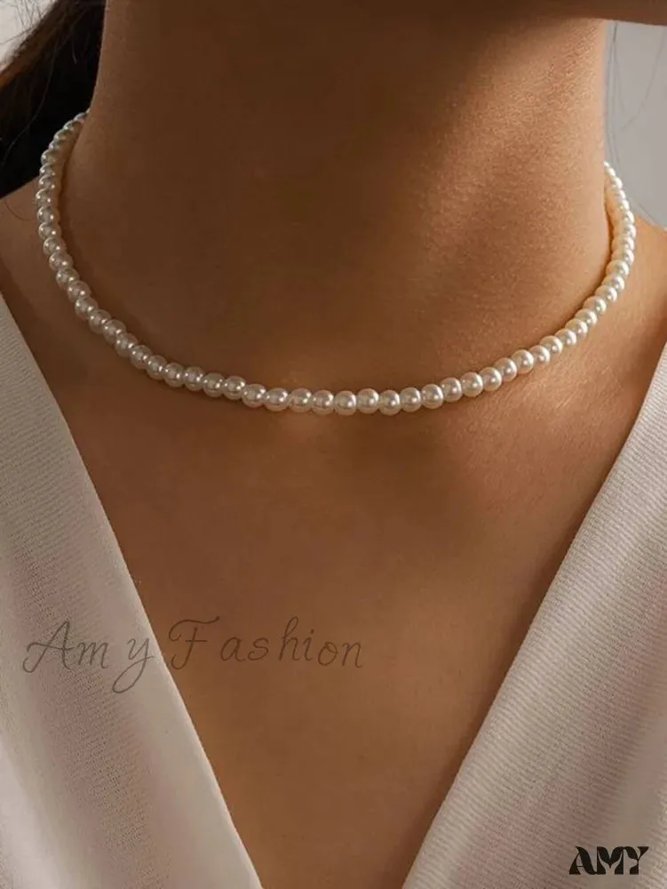 Amy Fashion - 1pc Simple Faux Pearl Necklace