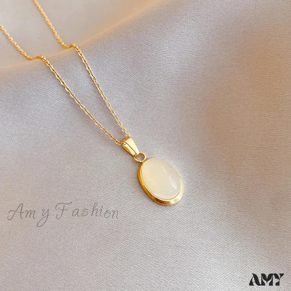 Amy Fashion - Simple Fashion Opal Stone 18K Gold Necklace