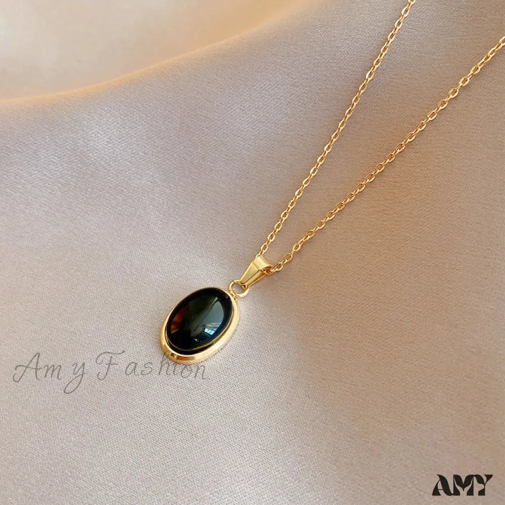 Amy Fashion - Simple Fashion Opal Stone 18K Gold Necklace