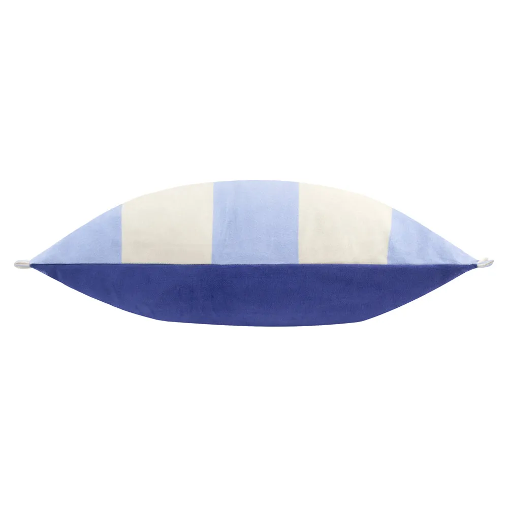 Araya Striped Velvet Cushion Blue