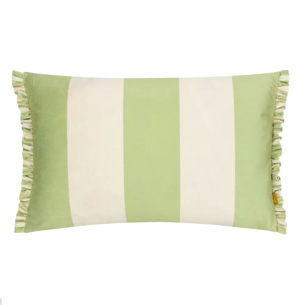 Araya Striped Velvet Cushion Green