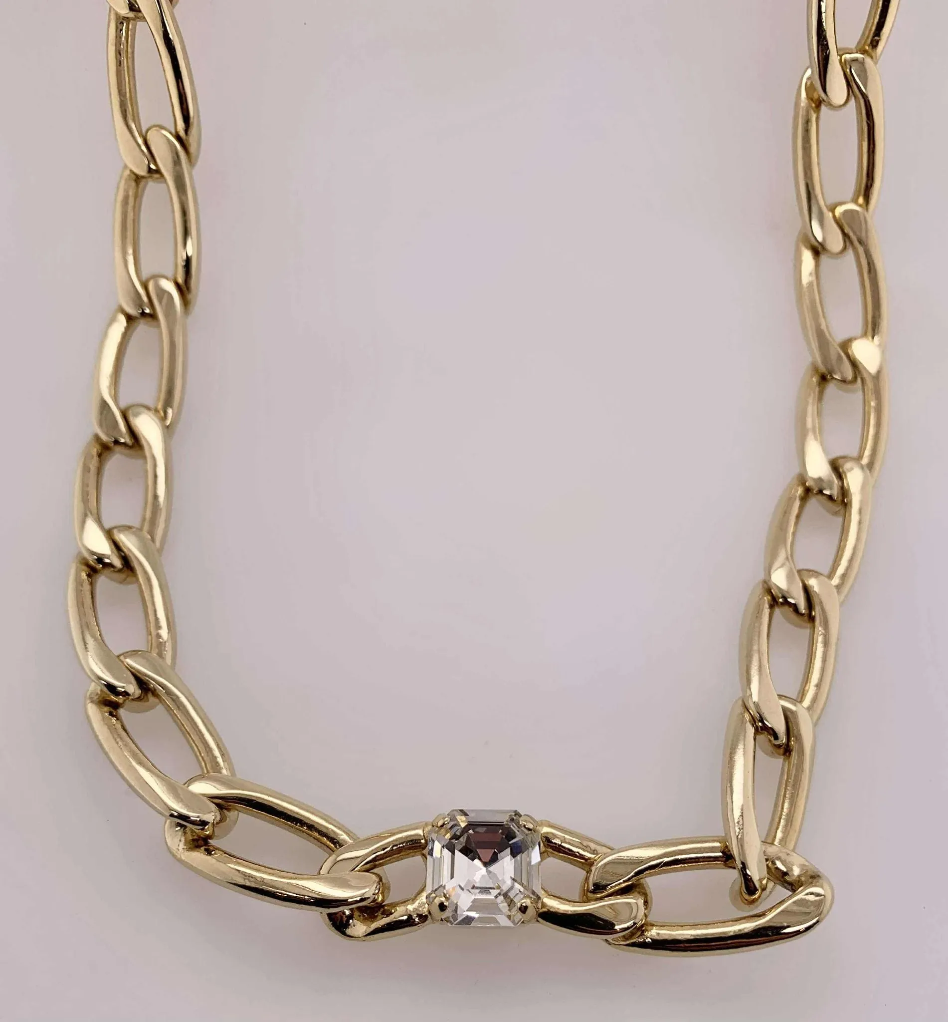 Asscher Cut Crystal Link Necklace