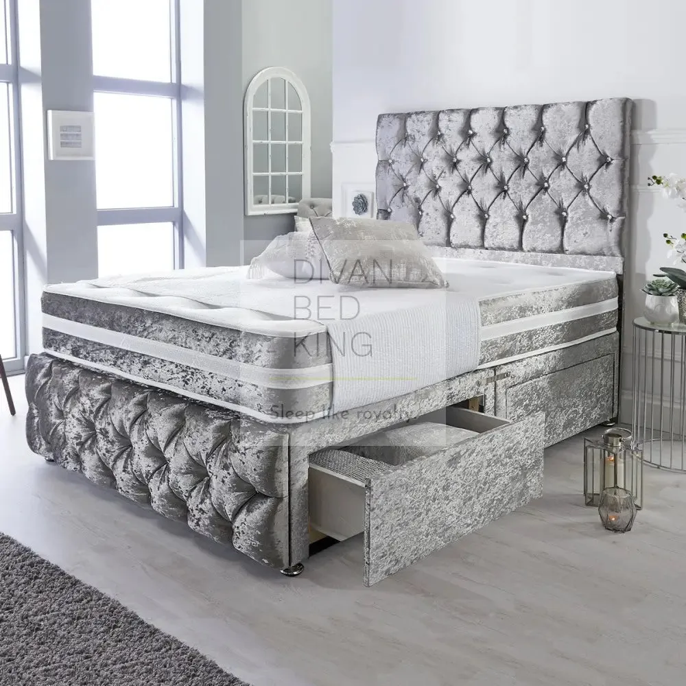 Belmont Silver Crushed Velvet Divan with Airflow Spring Memory Mattress