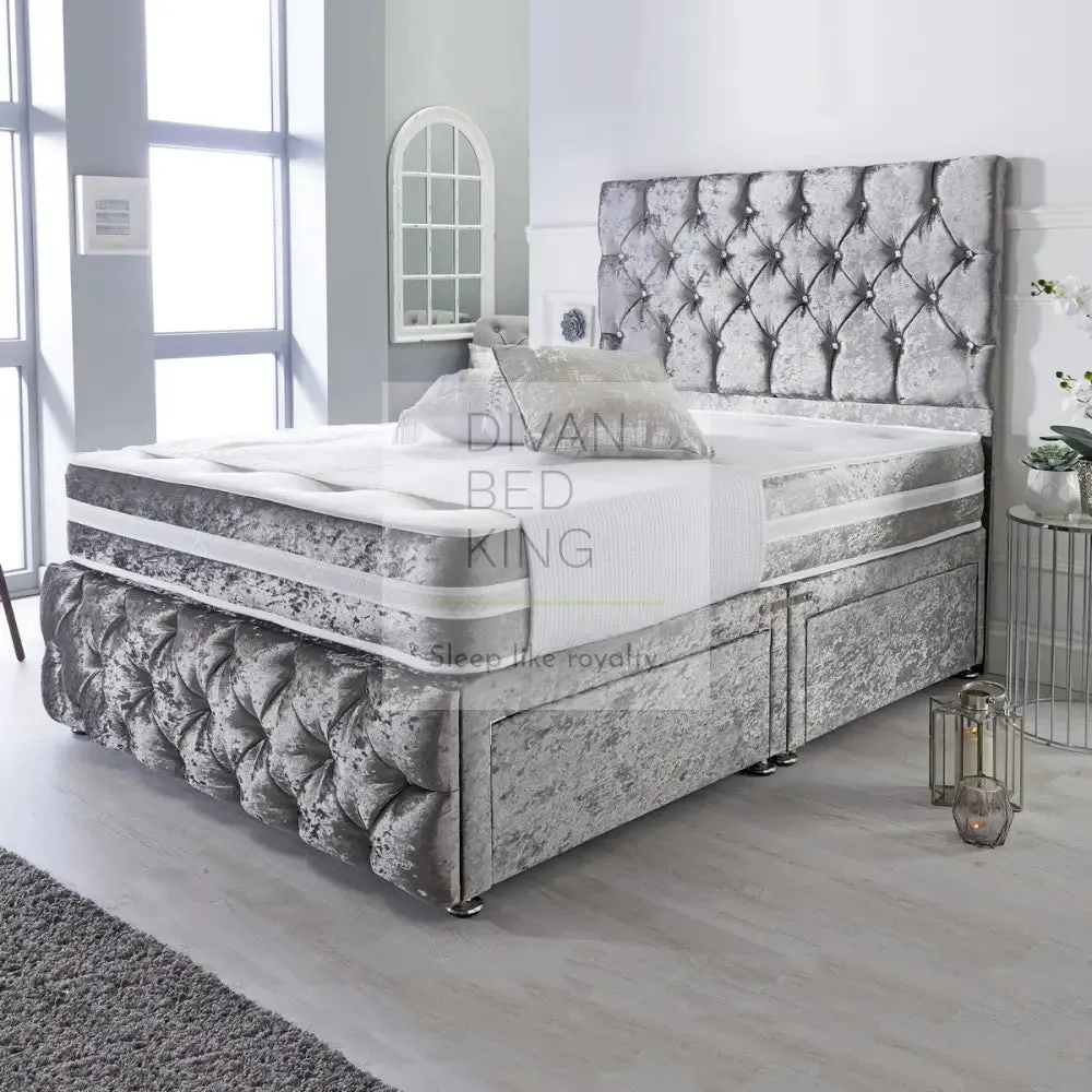 Belmont Silver Crushed Velvet Divan with Airflow Spring Memory Mattress