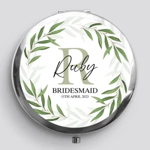 Bespoke Bridesmaid Compact Mirror - Hen Party Favour - Maid of Honour - Botanical Motif