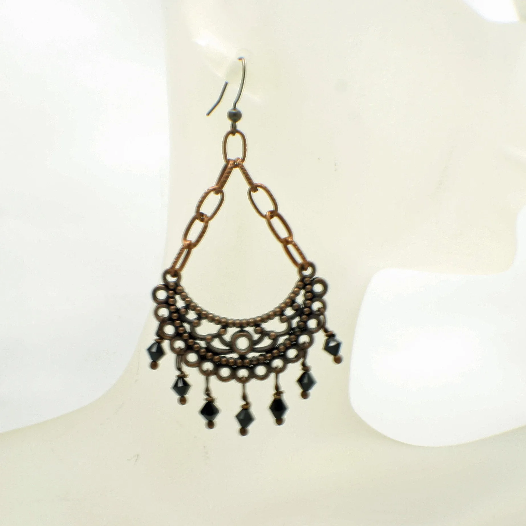 Black Crystal Filigree Chandelier Earrings