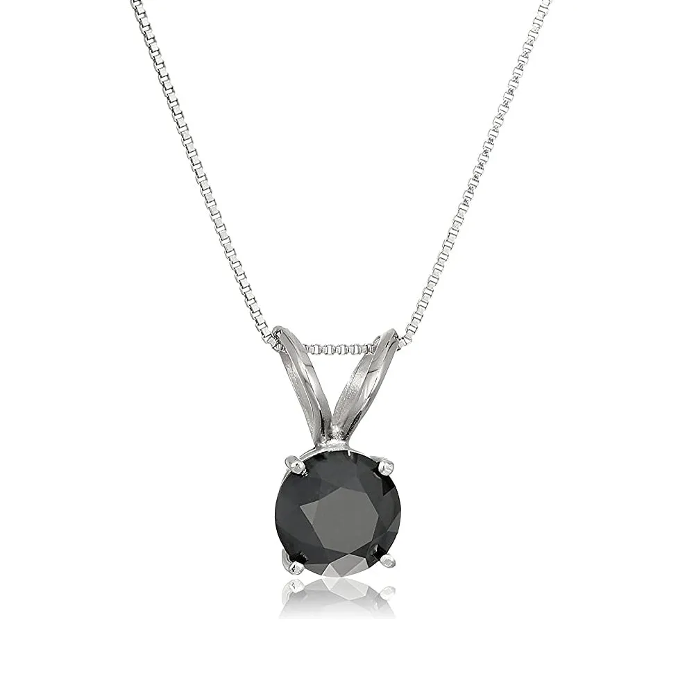 Black Diamond Solitaire Pendant Necklace in Sterling Silver