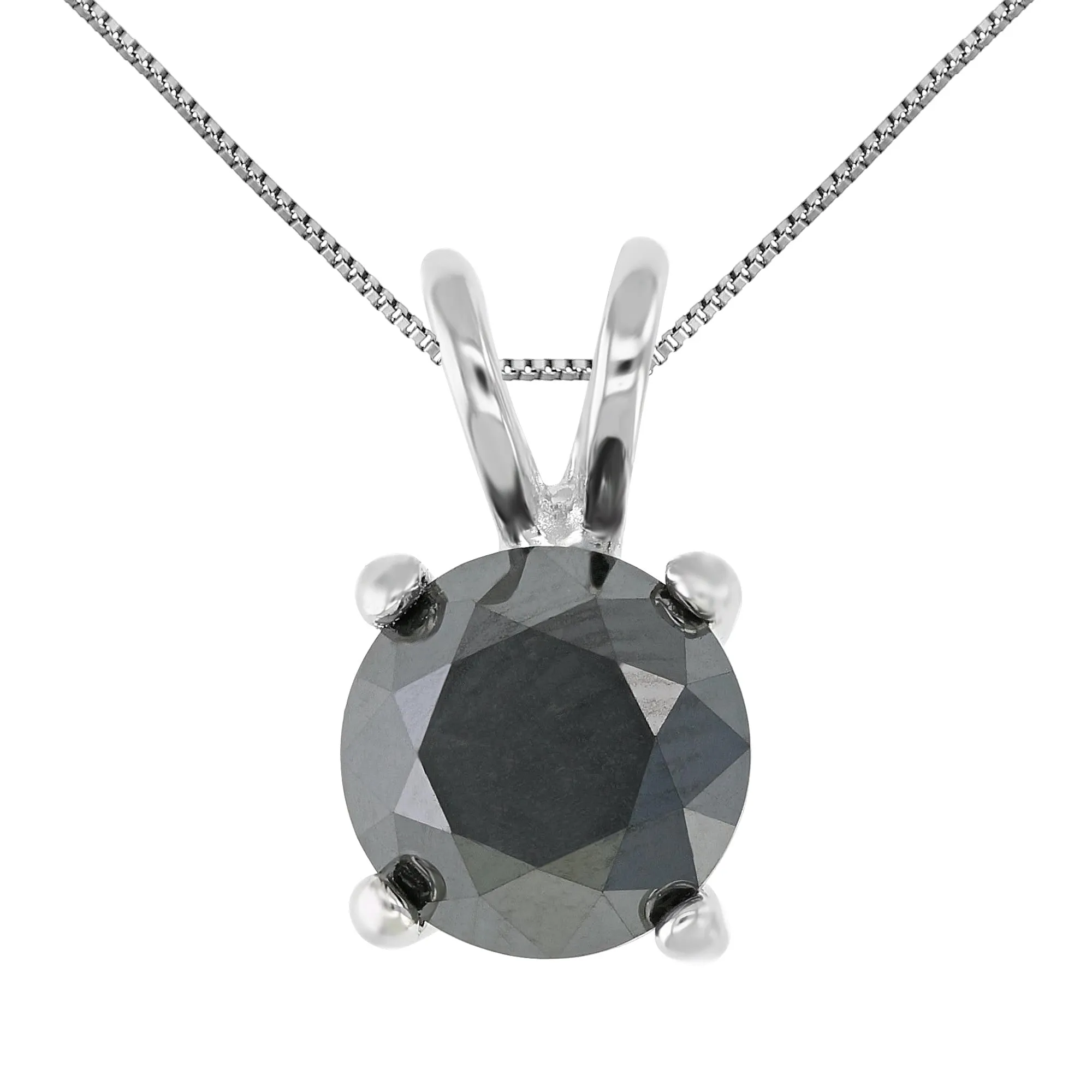 Black Diamond Solitaire Pendant Necklace in Sterling Silver