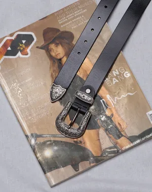 Black Vintage Western Belt with Silver Buckle