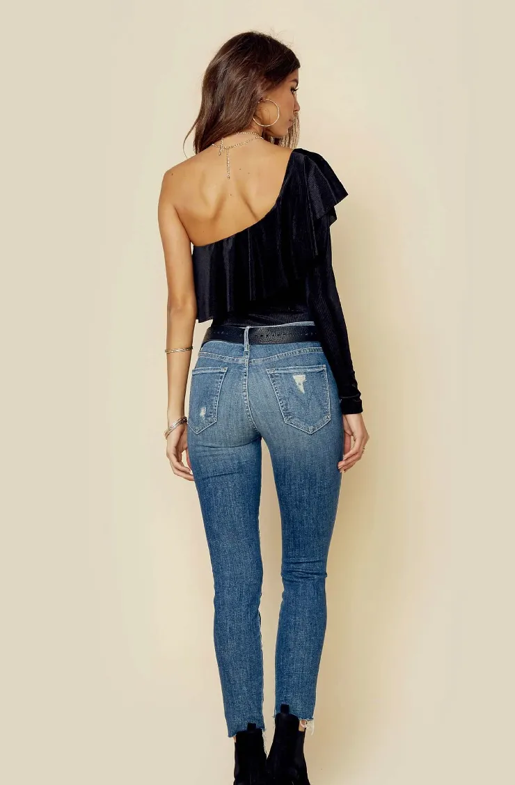 Blue Life Velvet Rib Asymmetrical Bodysuit