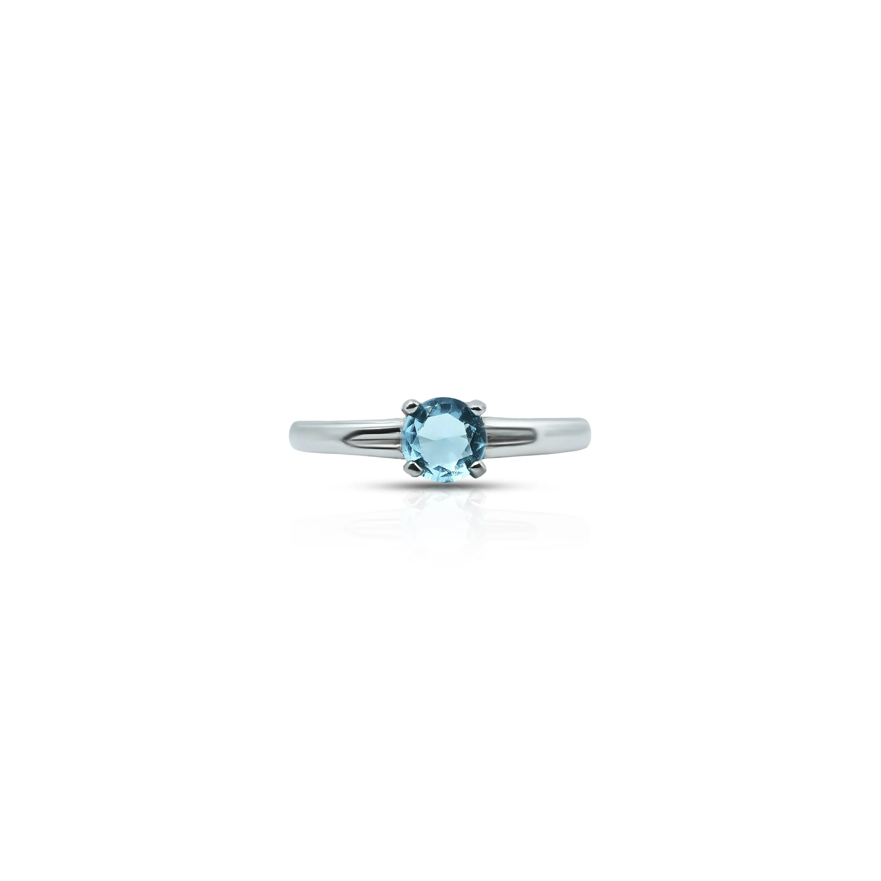 Blue Topaz Round Shaped Sterling Silver Ring