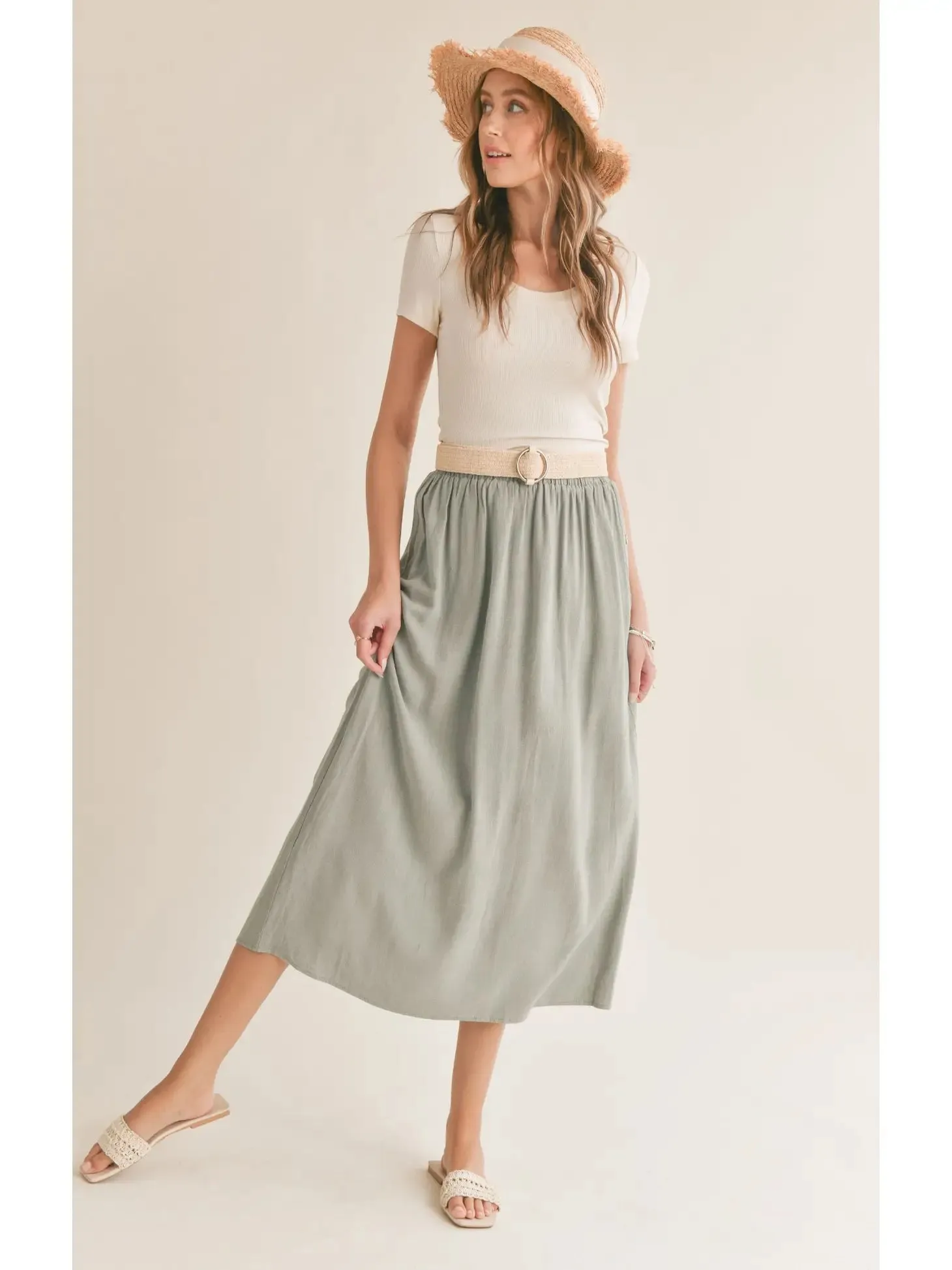 Botanical Midi Skirt  Buttons