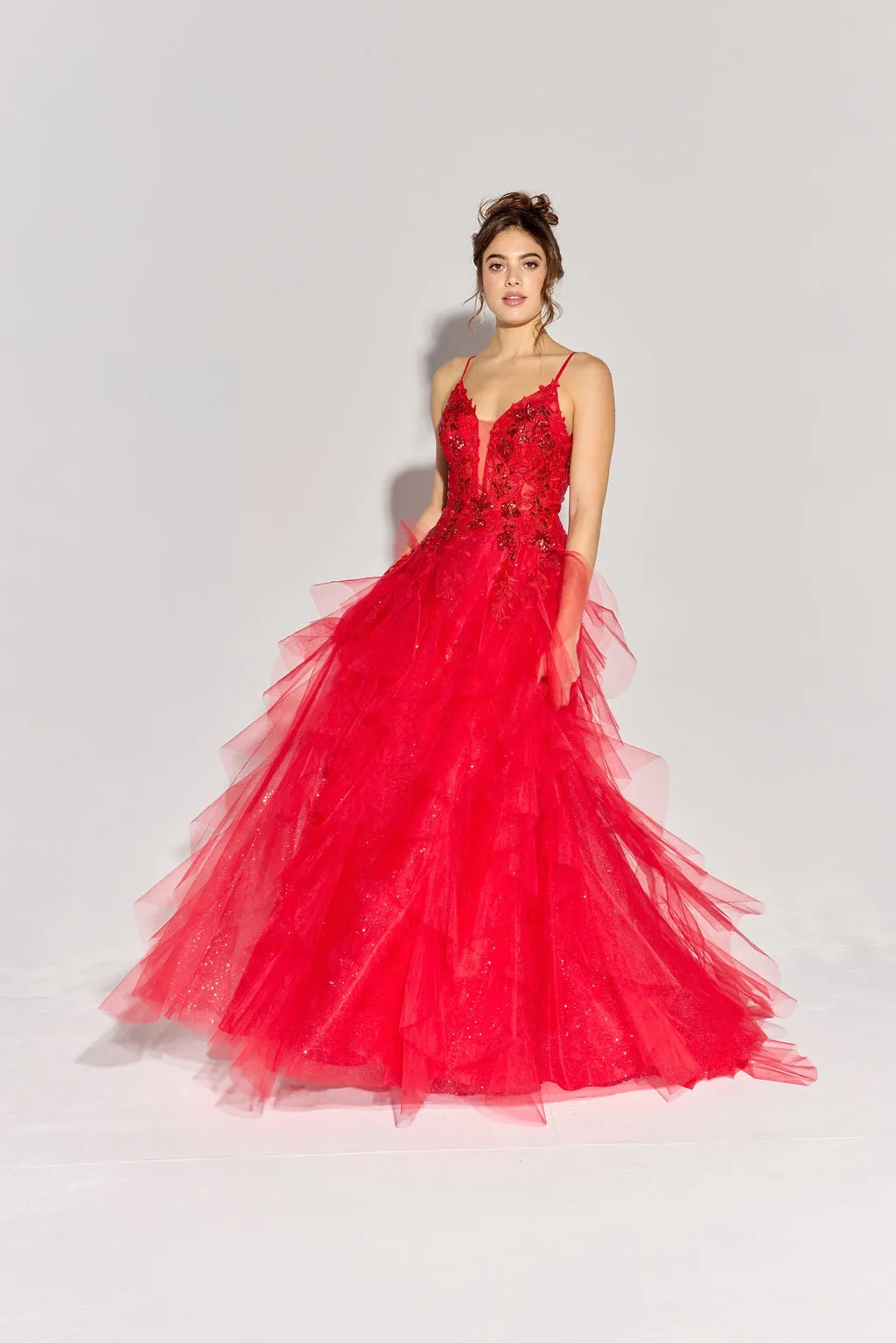 CAMILA Thin Strap Tulle Layered Prom & Formal Dress