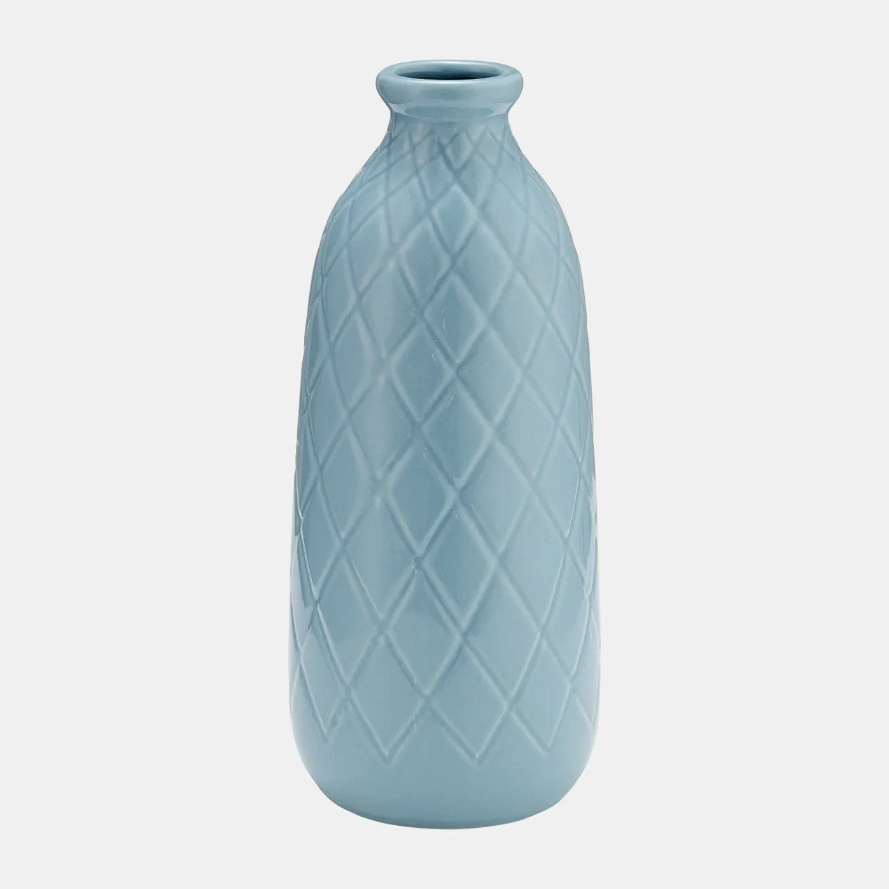 Cer, 12" Plaid Textured Vase, Cameo Blue