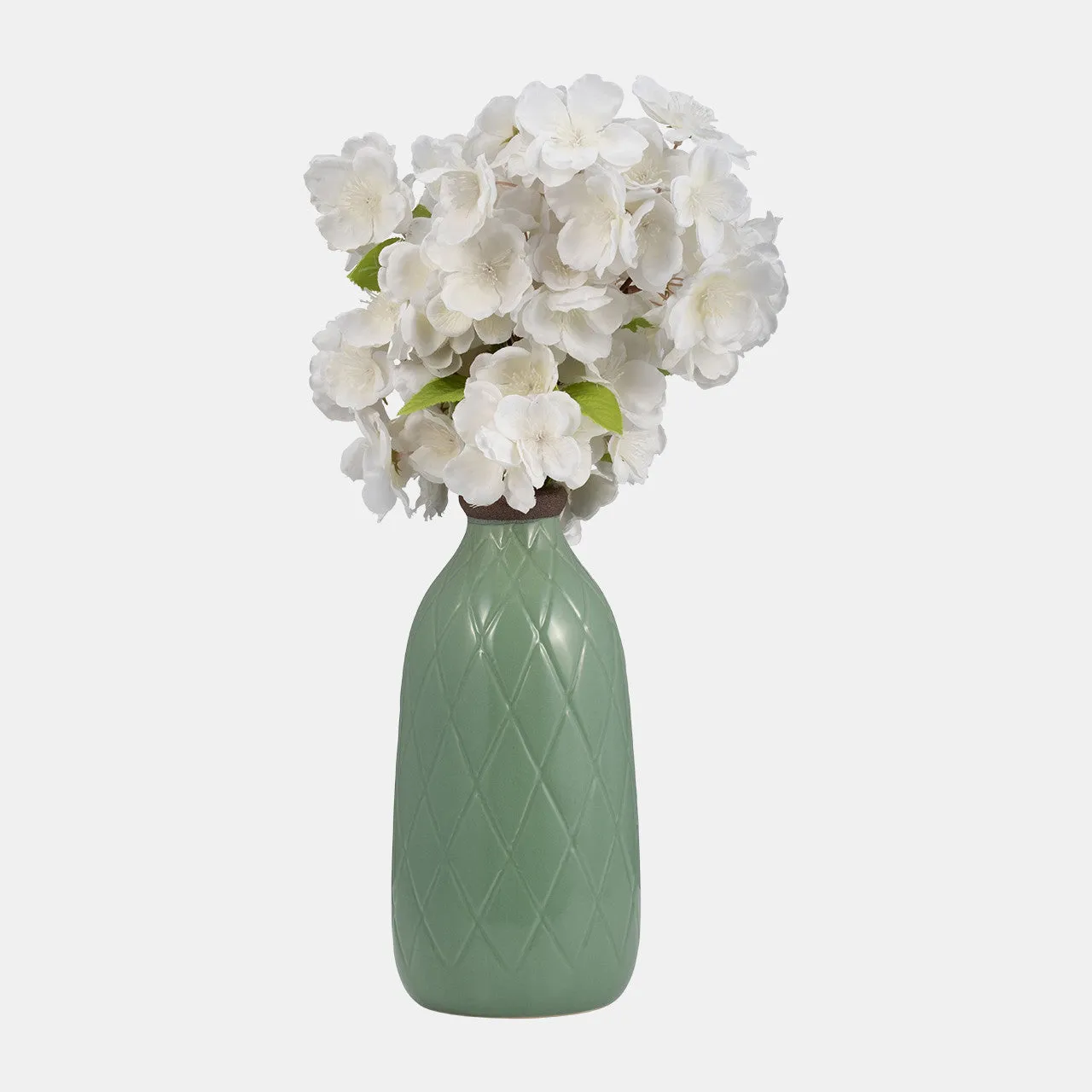 Cer, 9" Plaid Textured Vase, Dark Sage