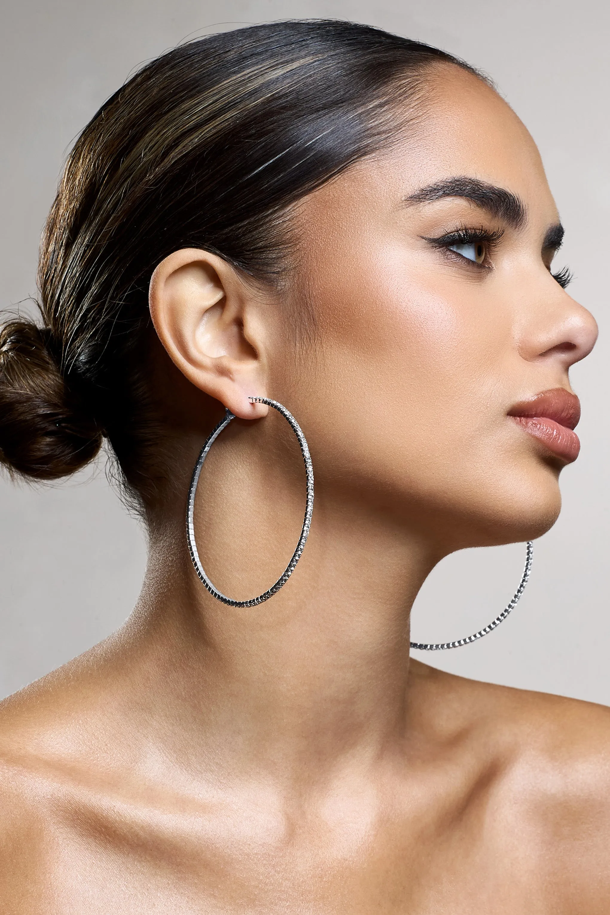 Chessie | Silver Diamante Hoop Earrings