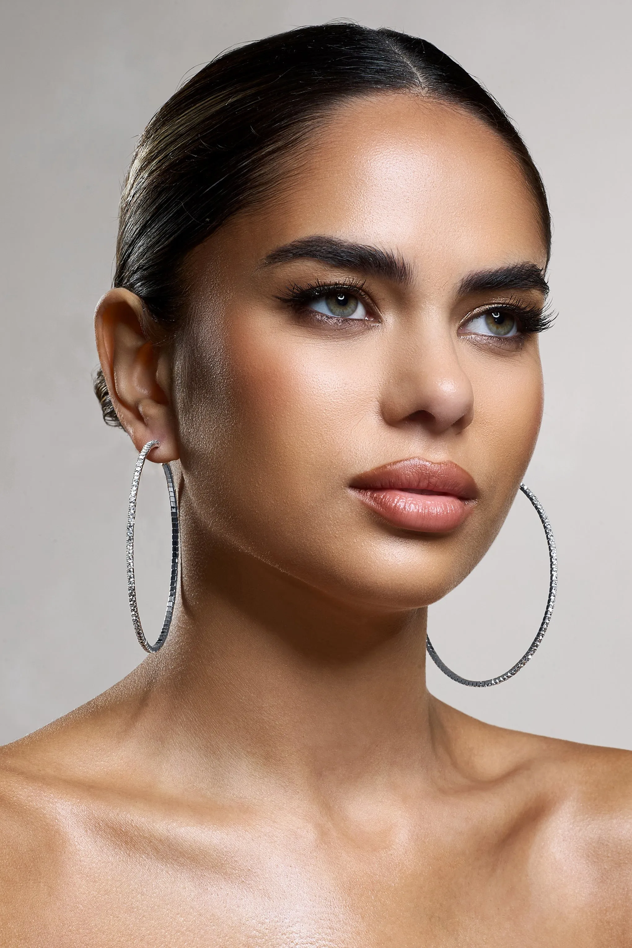 Chessie | Silver Diamante Hoop Earrings