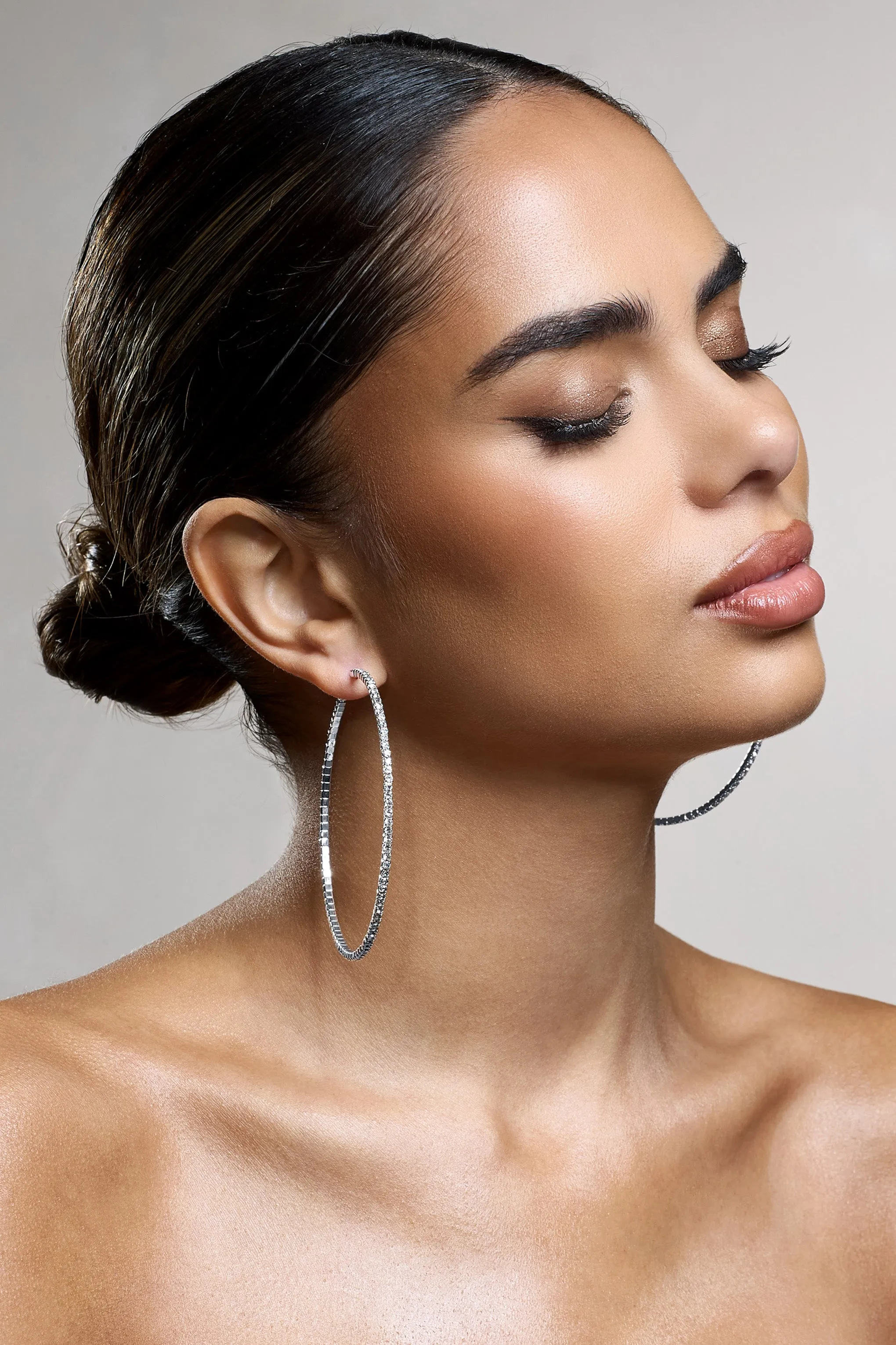 Chessie | Silver Diamante Hoop Earrings