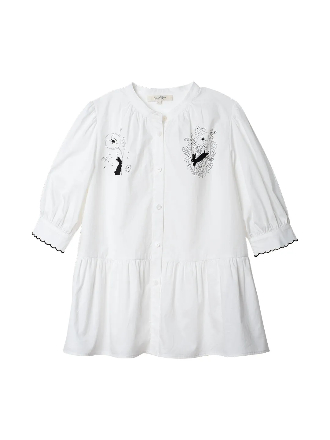 Chowxiaodou Rabbit Print White Blouse